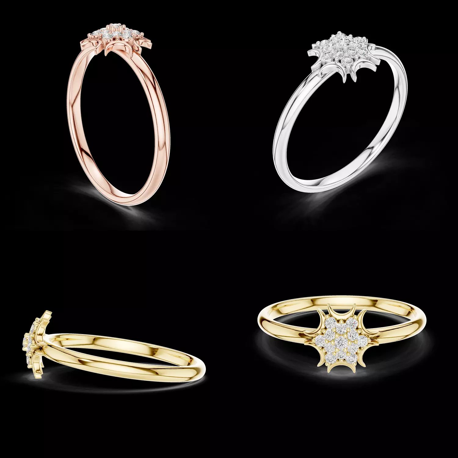Sunburst Diamond Cluster Ring Jewelry CAD Model STL 3DM File 3D print model
