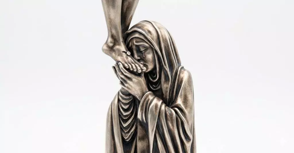 The Virgin Mary embraces Jesus feet 3D print model