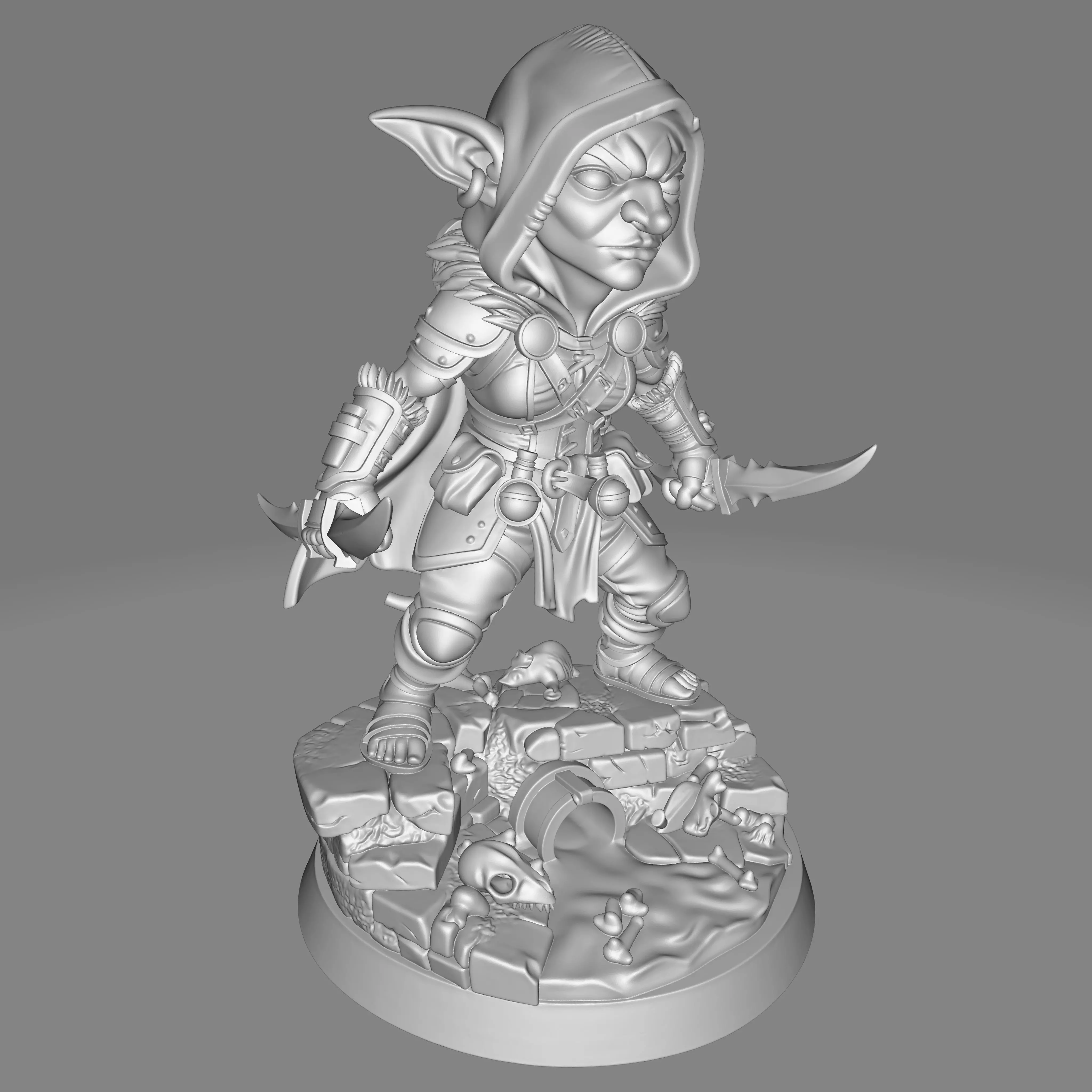 Hooded Goblin Rogue 3D Printable STL Miniature Tabletop RPG 3D print model