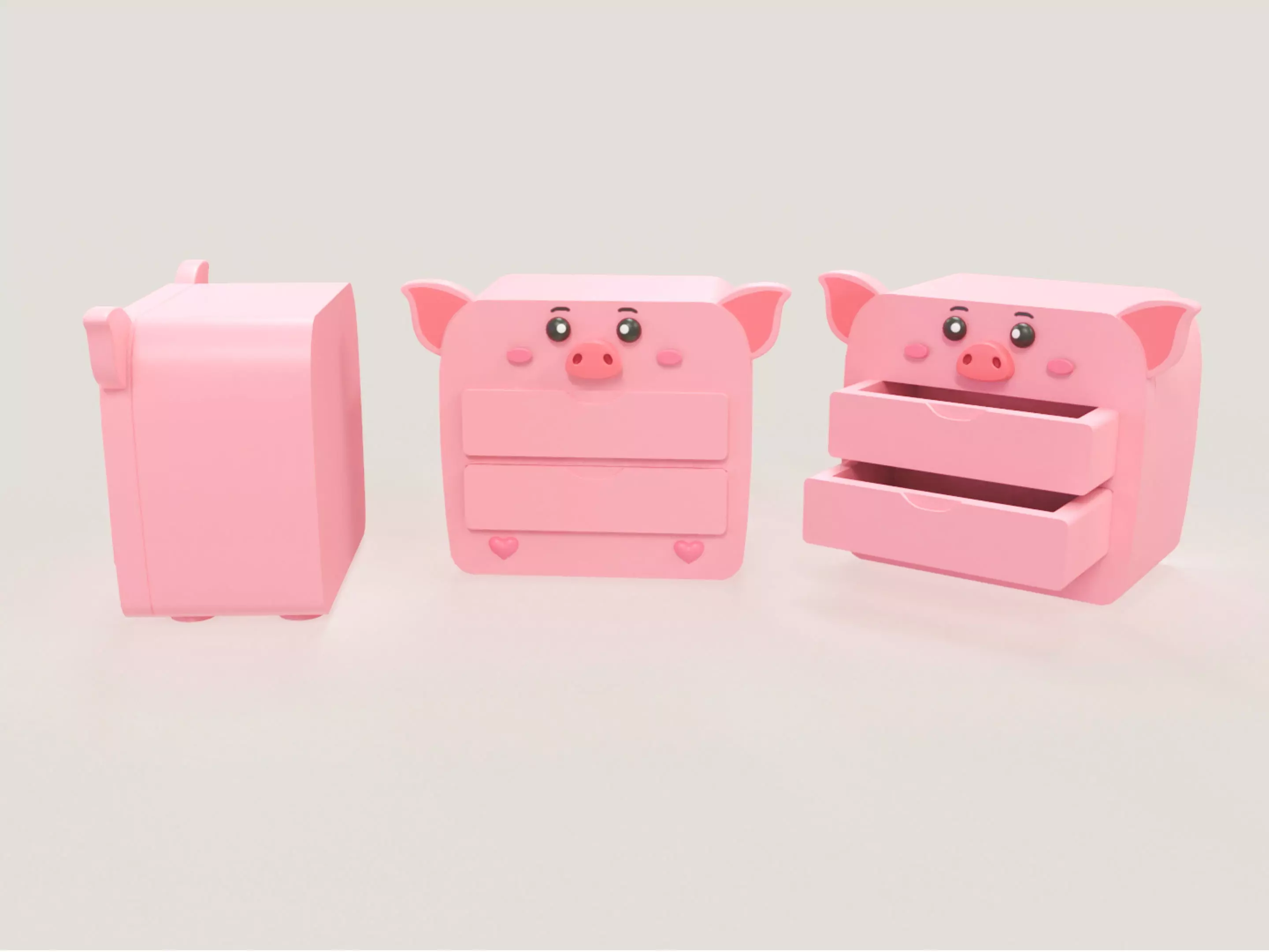 Cartoon Pig Storage Dresser Low-poly 3D model