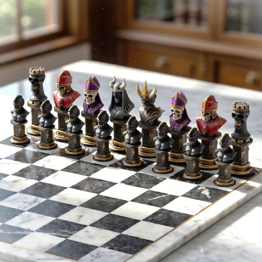 Dark Fantasy Skull Chess Set Gothic Skeleton Chess Pieces Print 3D print model