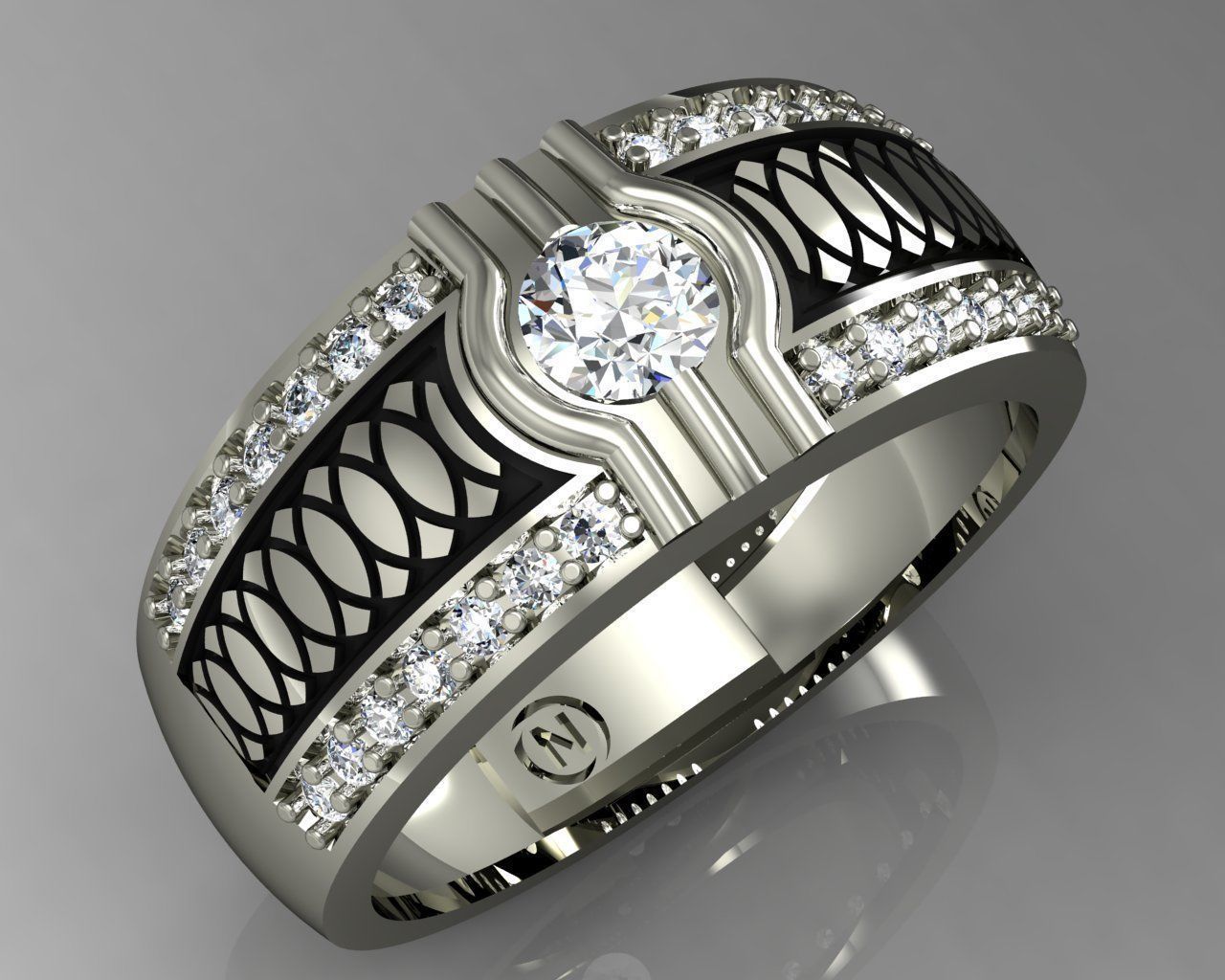 Ring sapphire and diamond 3D print model_1