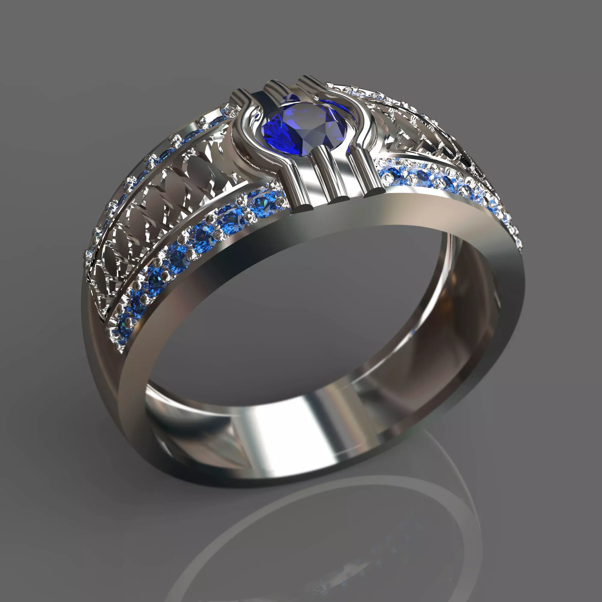 Ring sapphire and diamond 3D print model_0