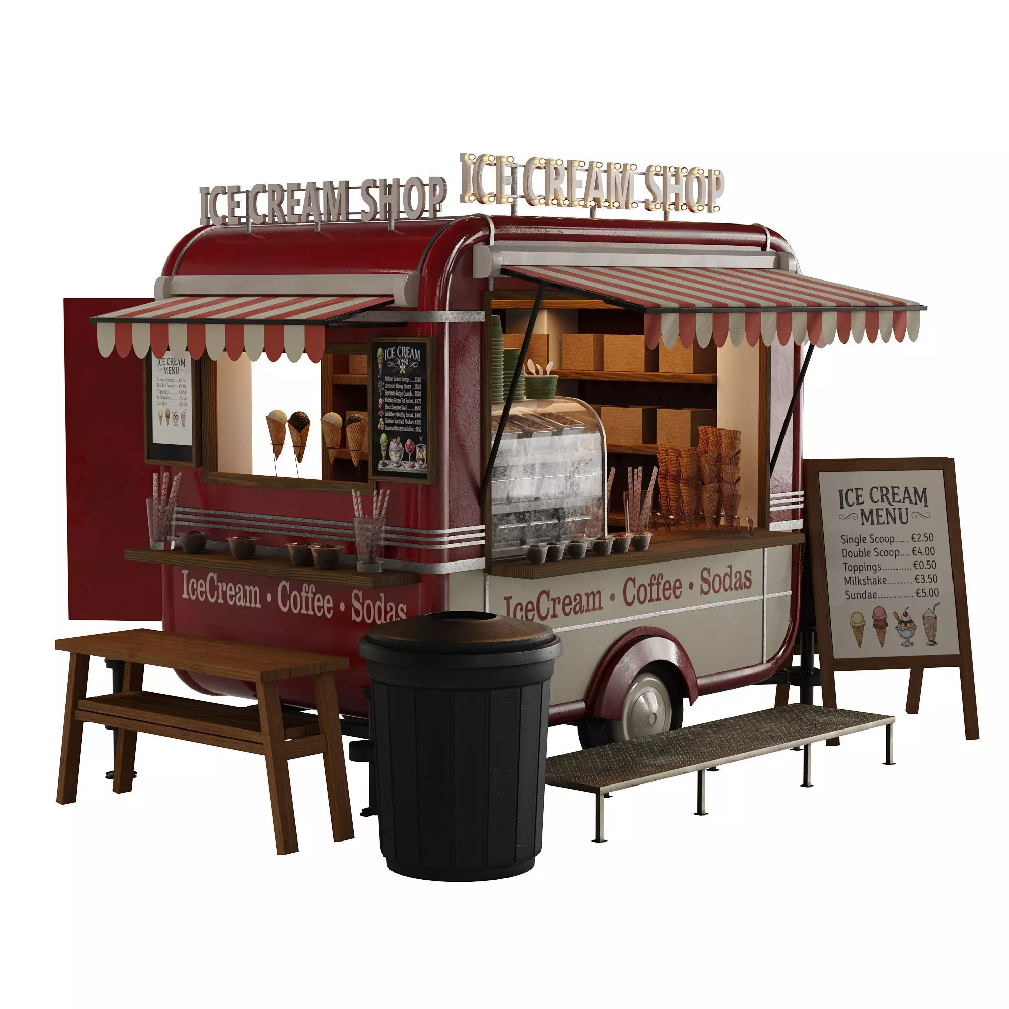 IceCream Food Cart Trailer 3D model