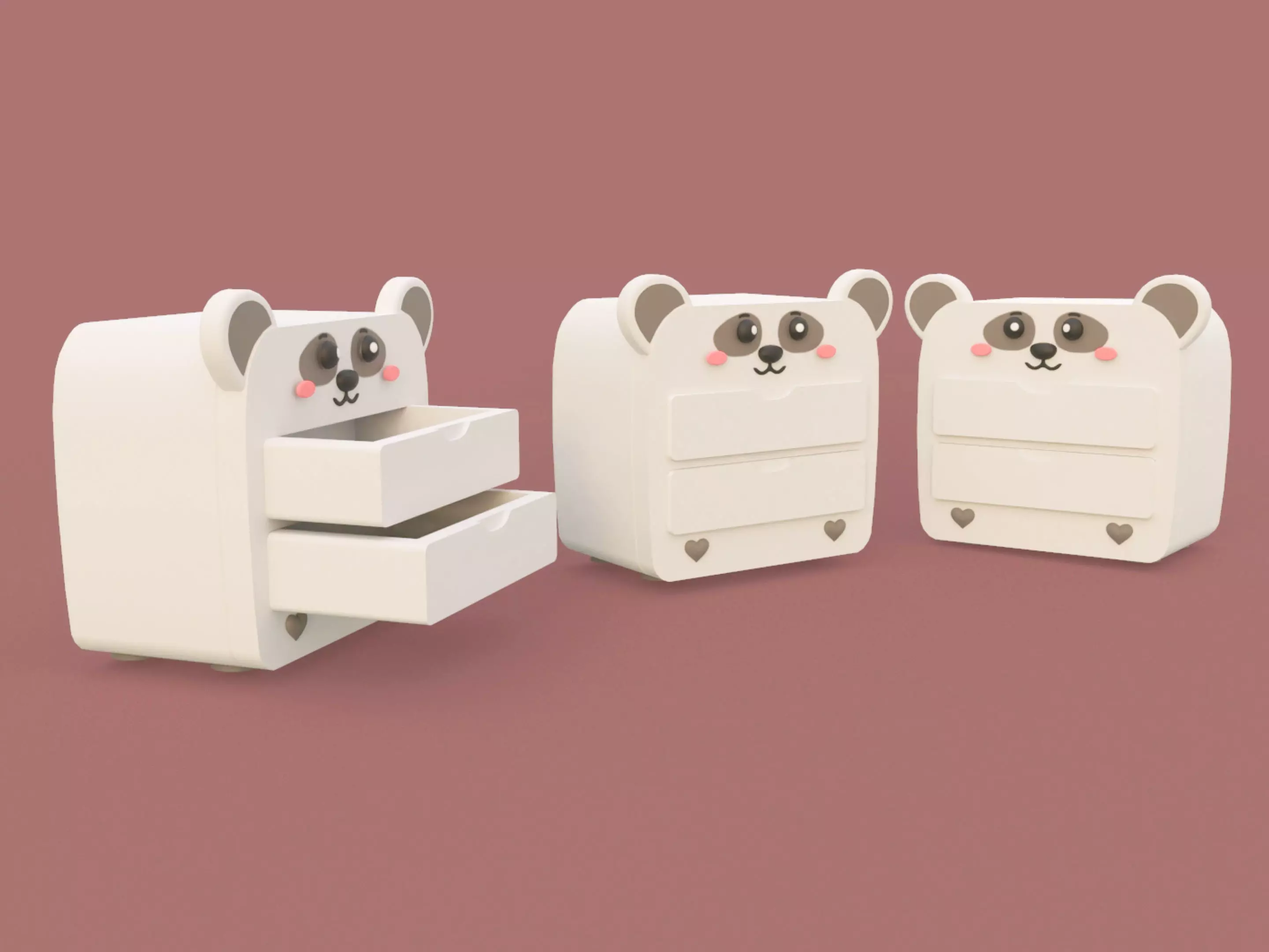 Cartoon Panda Storage Dresser Low-poly 3D model