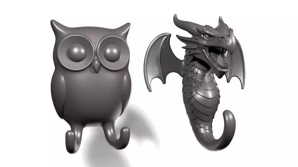 Owl and Dragon Wall Hooks 3D print model