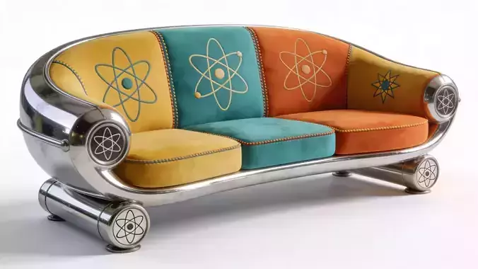 Retro Industrial Atompunk Chrome Sofa 3D Model