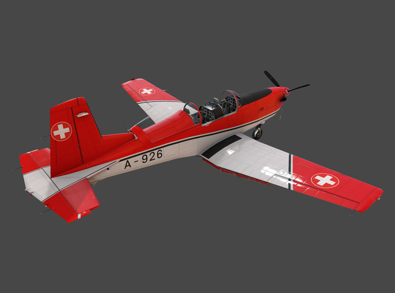 Pilatus PC-7 Mk-I SAFRedWhite Low-poly 3D model_1