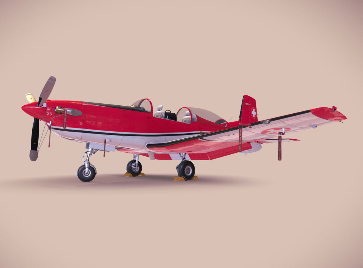 Pilatus PC-7 Mk-I SAFRedWhite Low-poly 3D model_12