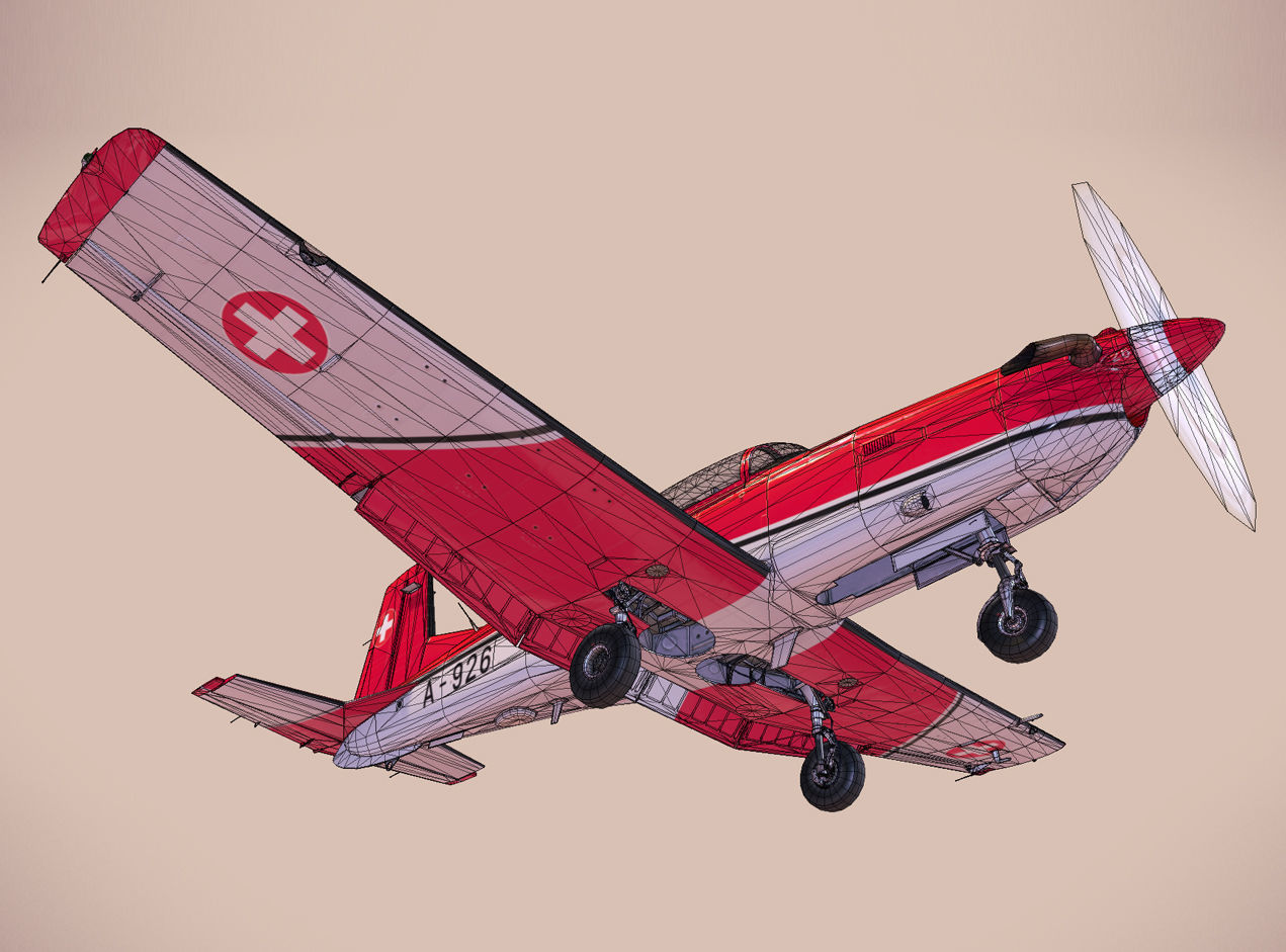 Pilatus PC-7 Mk-I SAFRedWhite Low-poly 3D model_13
