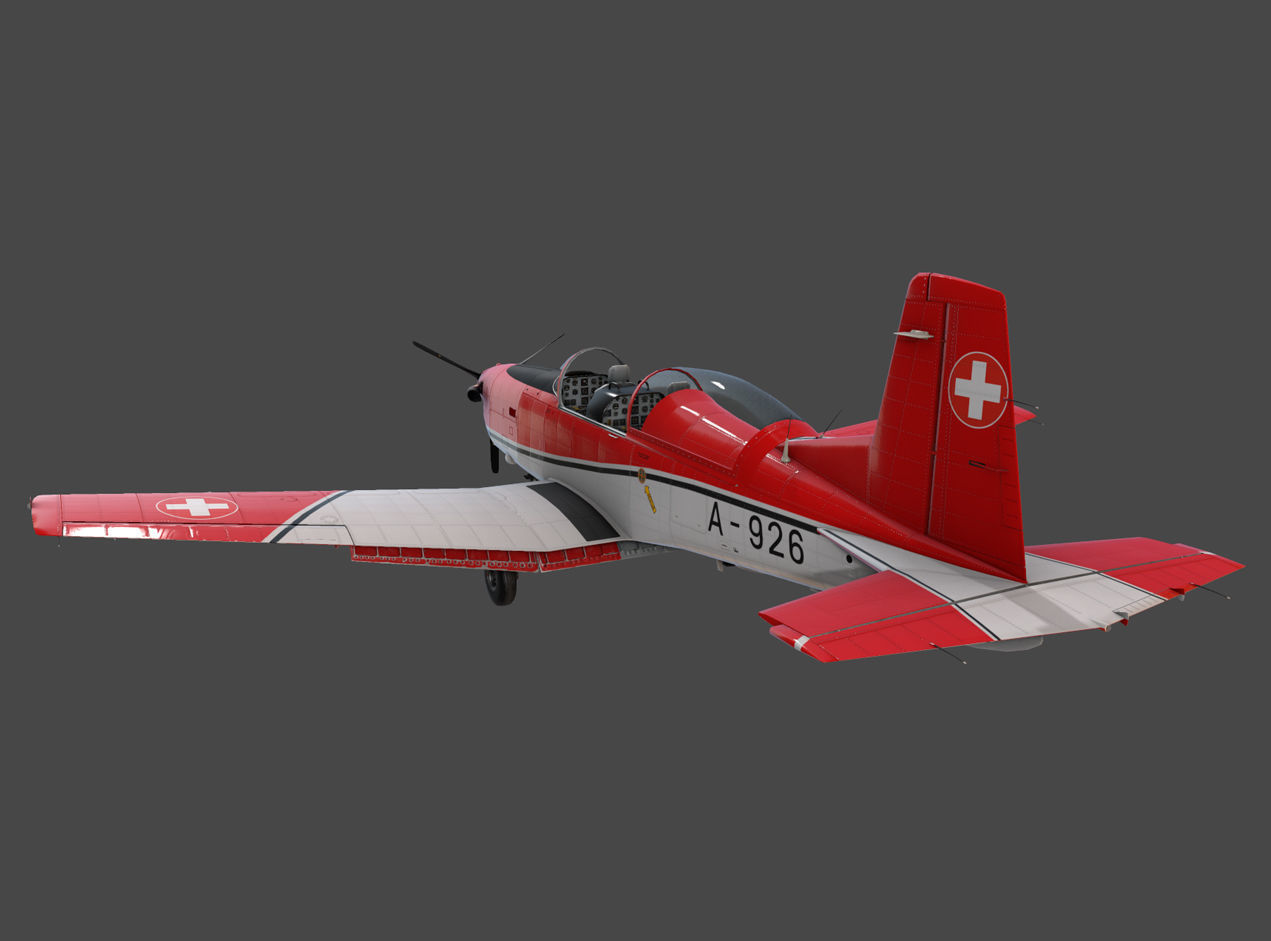 Pilatus PC-7 Mk-I SAFRedWhite Low-poly 3D model_11