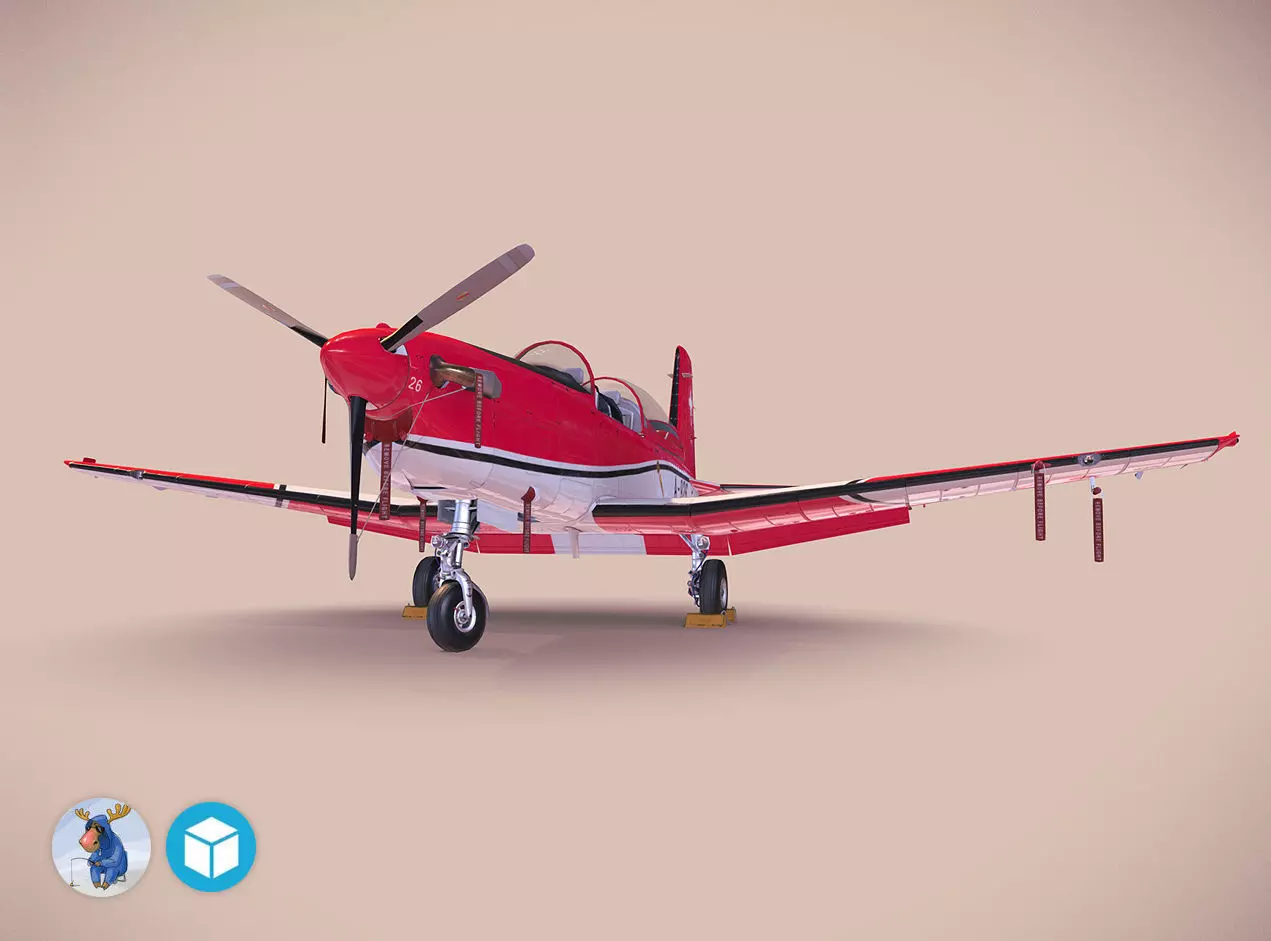 Pilatus PC-7 Mk-I SAFRedWhite Low-poly 3D model_0