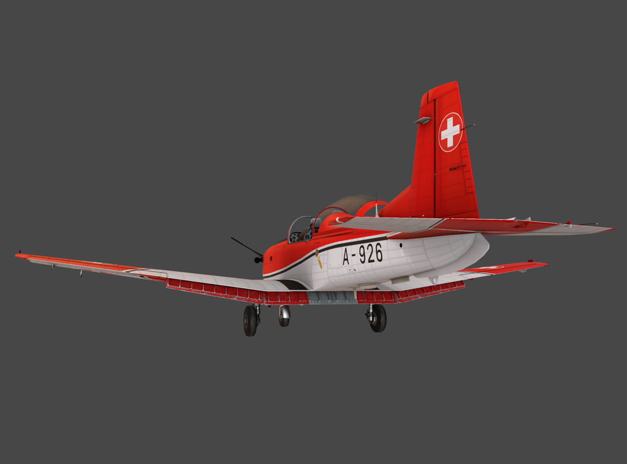 Pilatus PC-7 Mk-I SAFRedWhite Low-poly 3D model_2