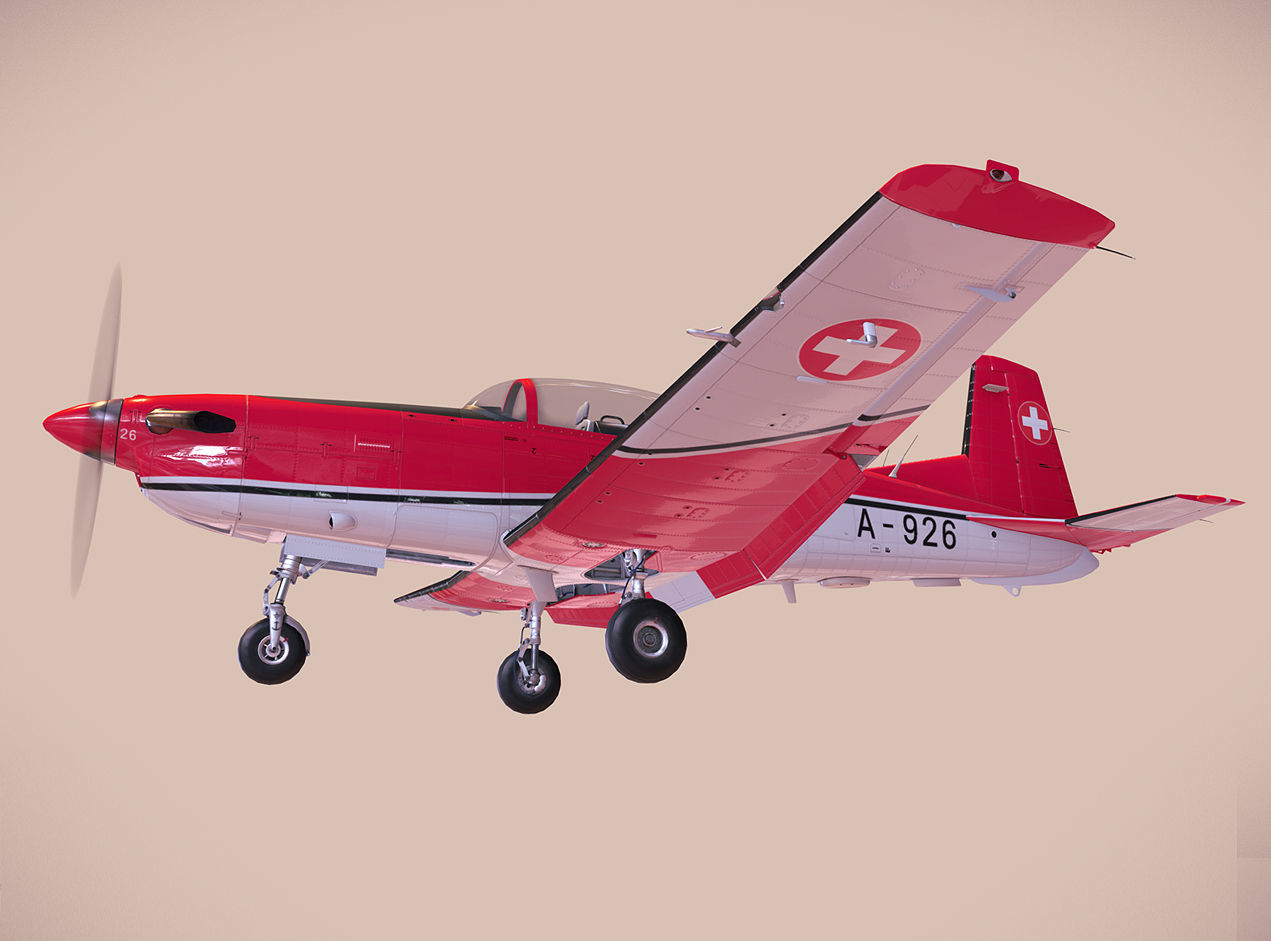 Pilatus PC-7 Mk-I SAFRedWhite Low-poly 3D model_14