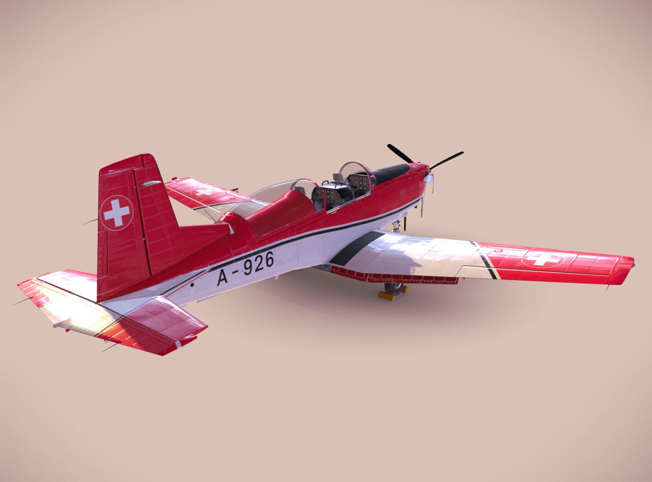 Pilatus PC-7 Mk-I SAFRedWhite Low-poly 3D model_6