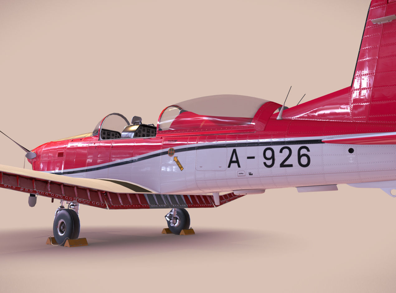 Pilatus PC-7 Mk-I SAFRedWhite Low-poly 3D model_3