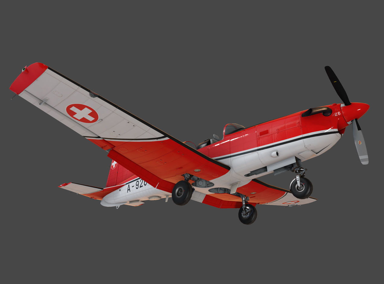 Pilatus PC-7 Mk-I SAFRedWhite Low-poly 3D model_8