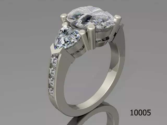 Ring diamond engagement with two side stones Free 3D print model