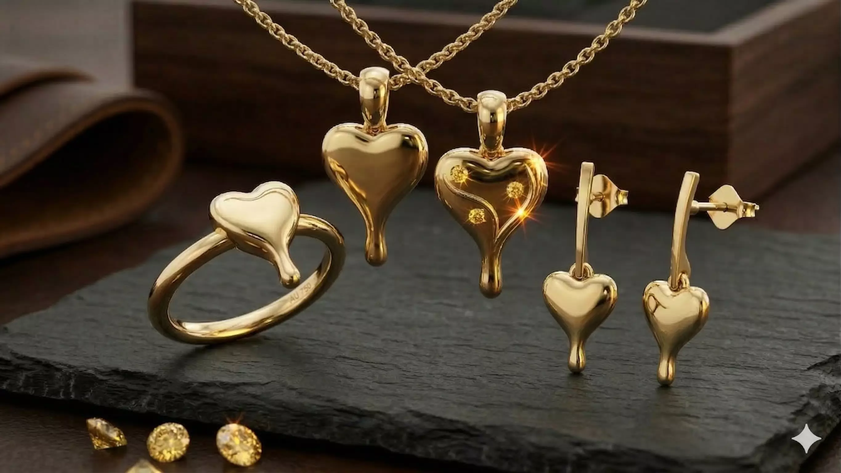 Liquid Metal Heart Jewelry Set 3D Model Ring Pendant Earring 3D print model