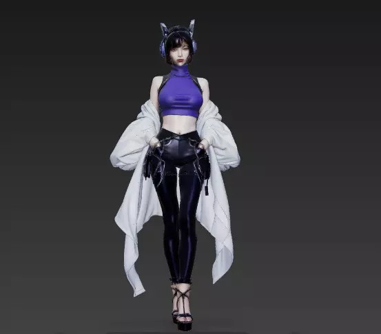 Cyberpunk girl purple series 1 3D model