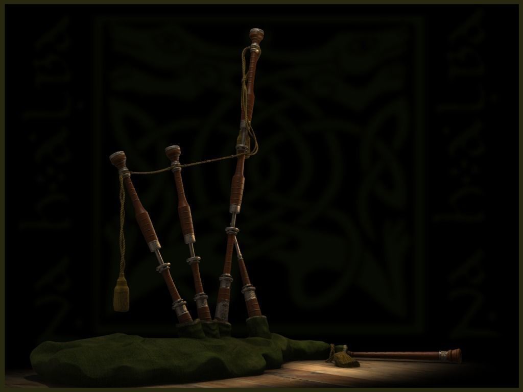 Old Scottish Bagpipe Low-poly 3D model_7