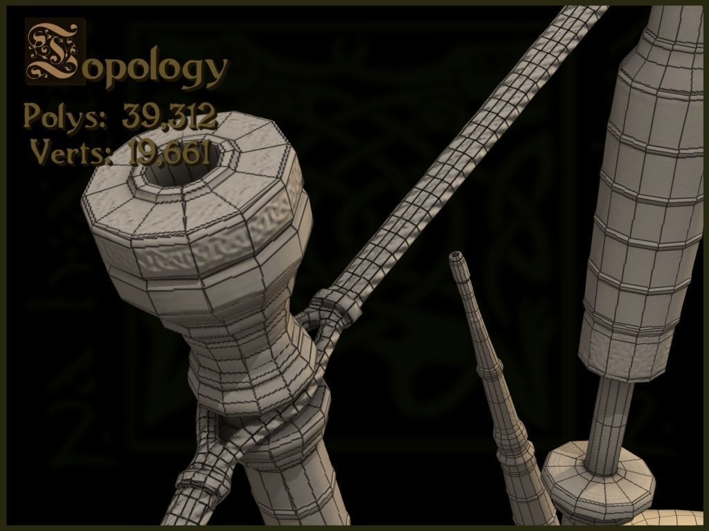 Old Scottish Bagpipe Low-poly 3D model_18