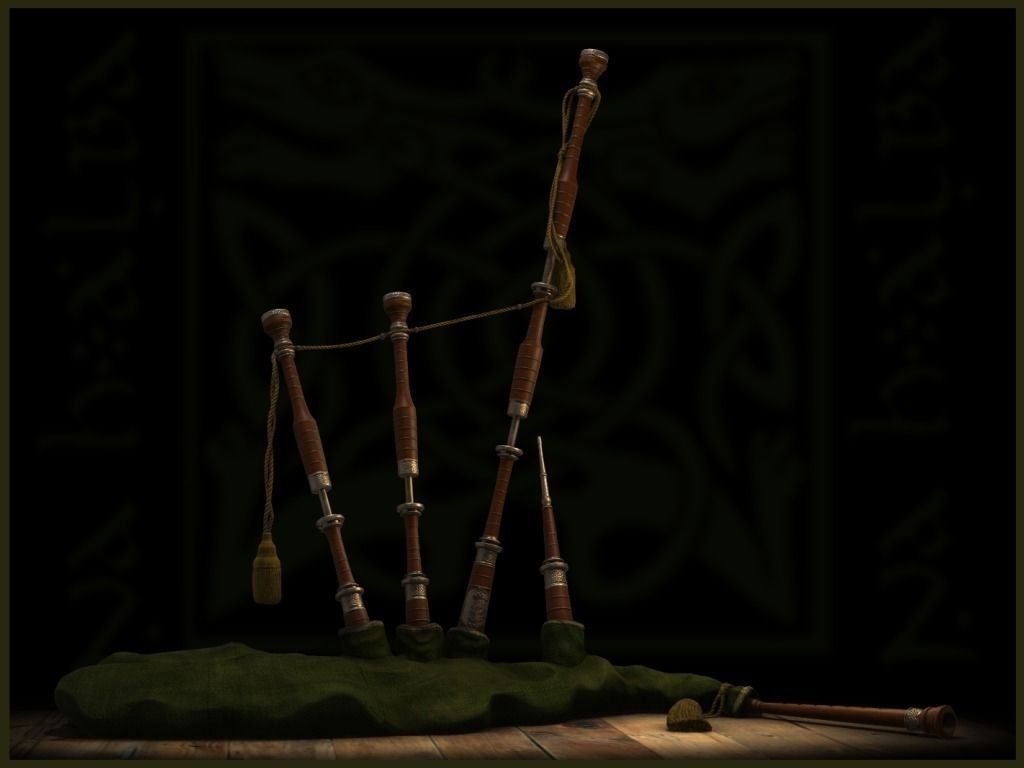 Old Scottish Bagpipe Low-poly 3D model_8
