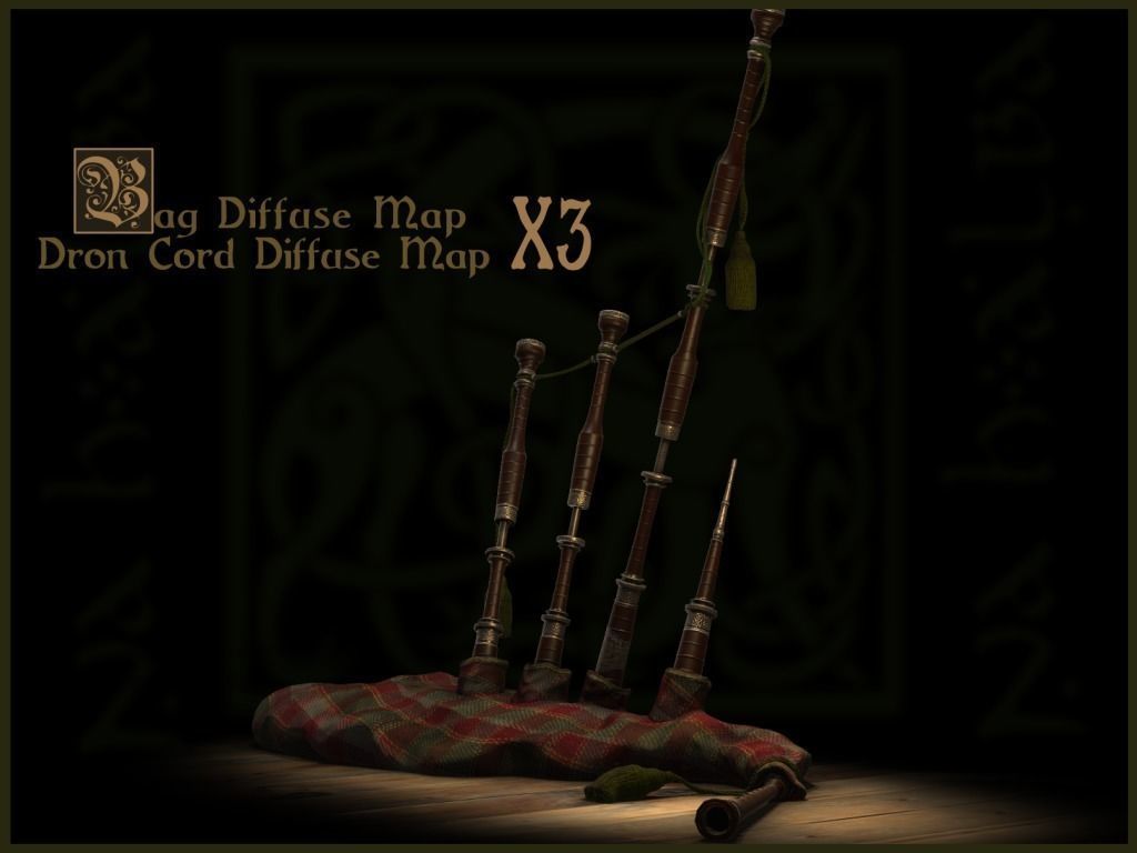 Old Scottish Bagpipe Low-poly 3D model_12