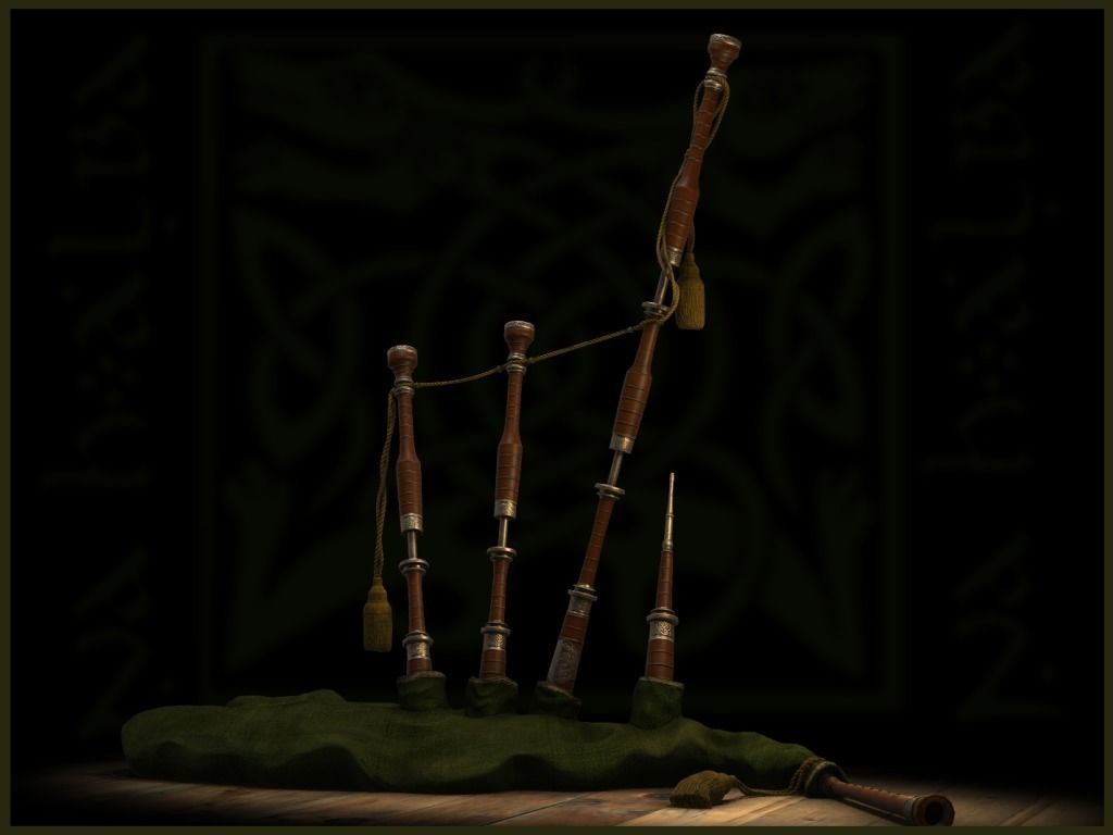 Old Scottish Bagpipe Low-poly 3D model_4