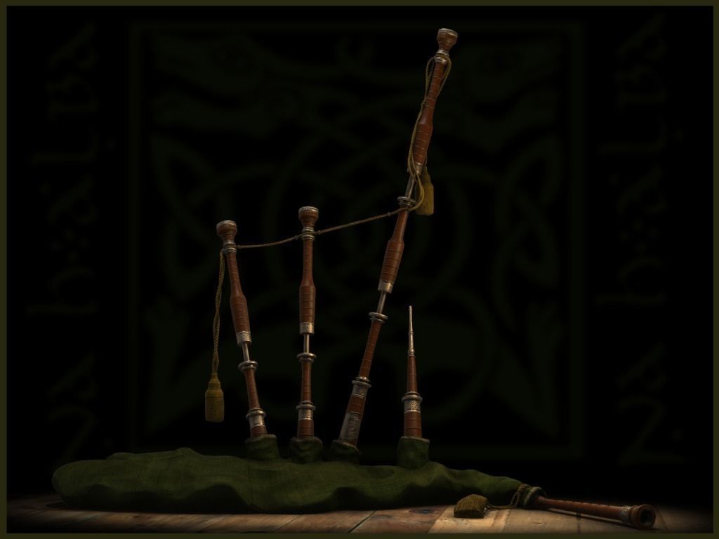 Old Scottish Bagpipe Low-poly 3D model_5