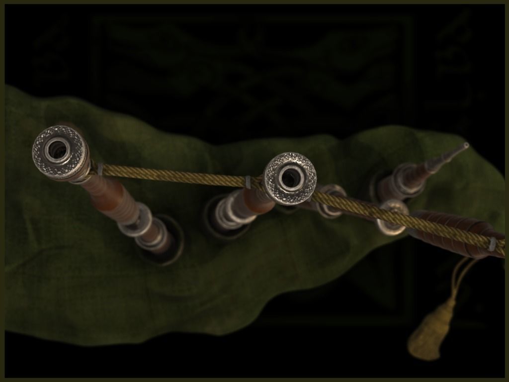 Old Scottish Bagpipe Low-poly 3D model_15