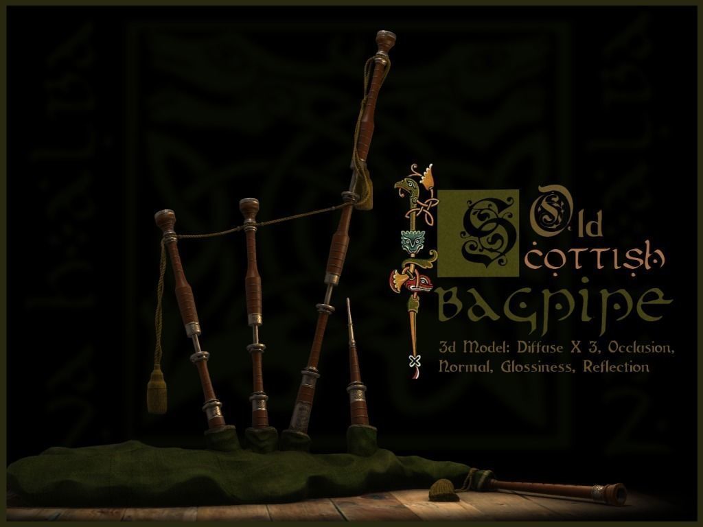 Old Scottish Bagpipe Low-poly 3D model_2