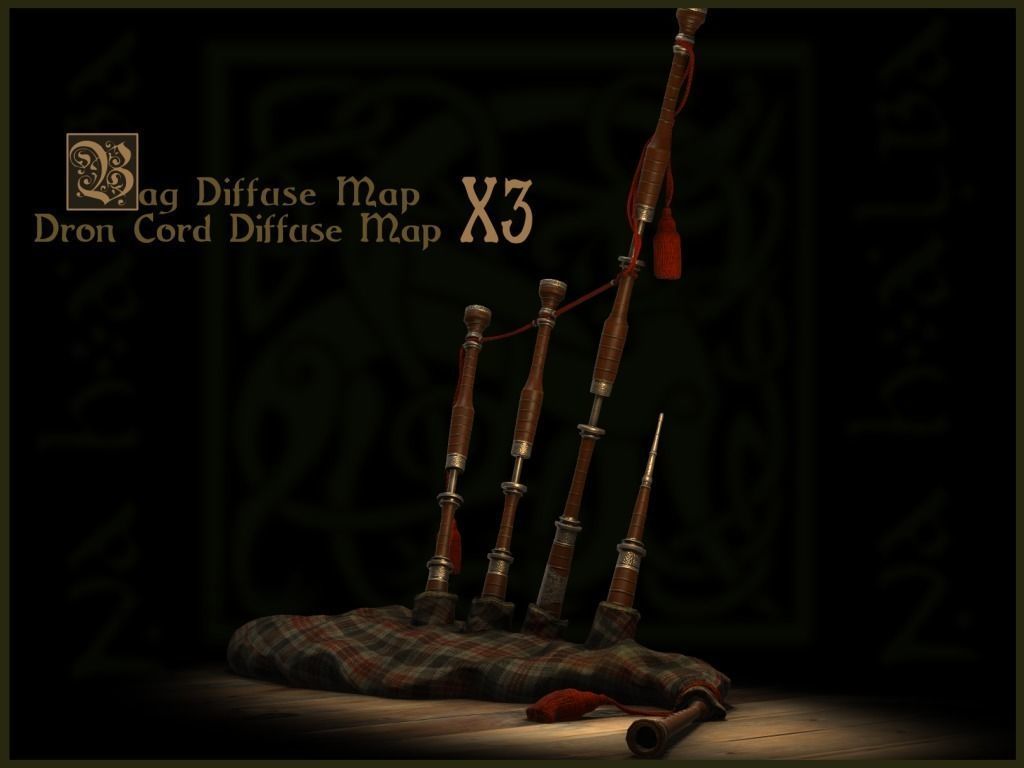Old Scottish Bagpipe Low-poly 3D model_11
