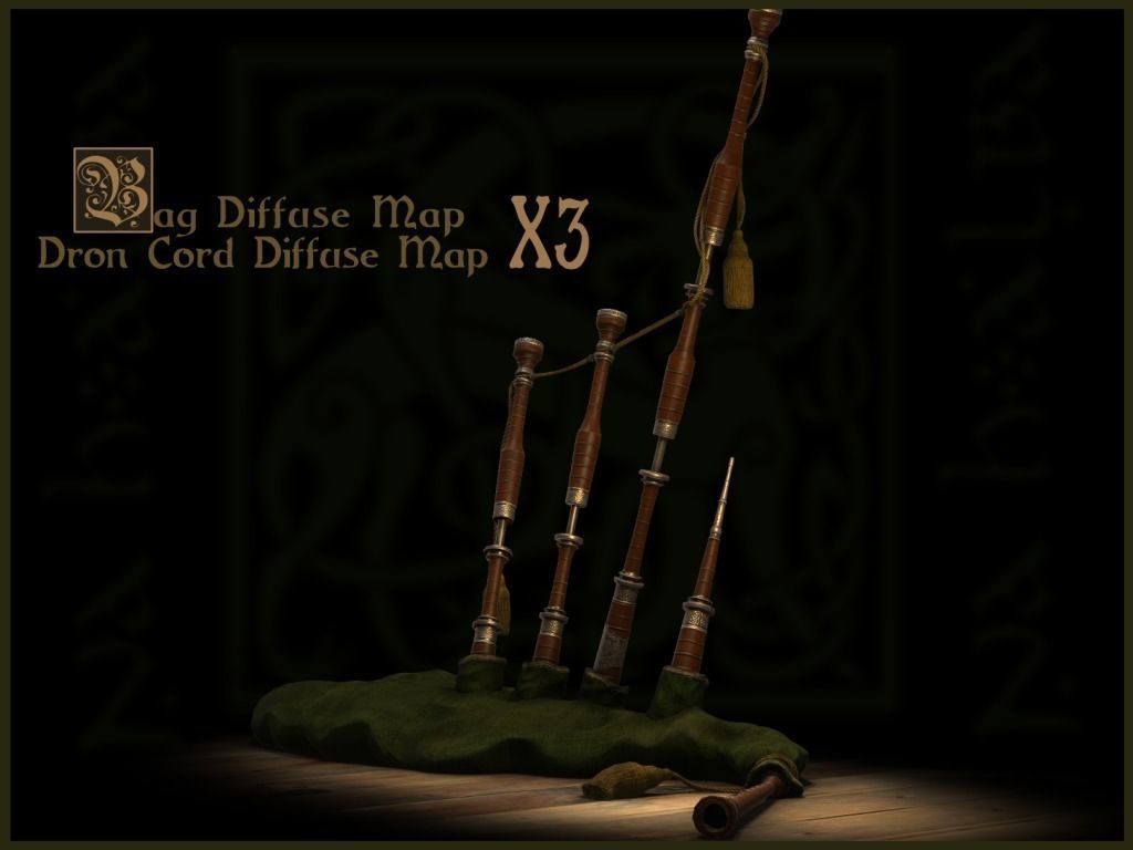 Old Scottish Bagpipe Low-poly 3D model_10