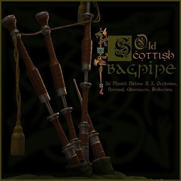 Old Scottish Bagpipe Low-poly 3D model_0