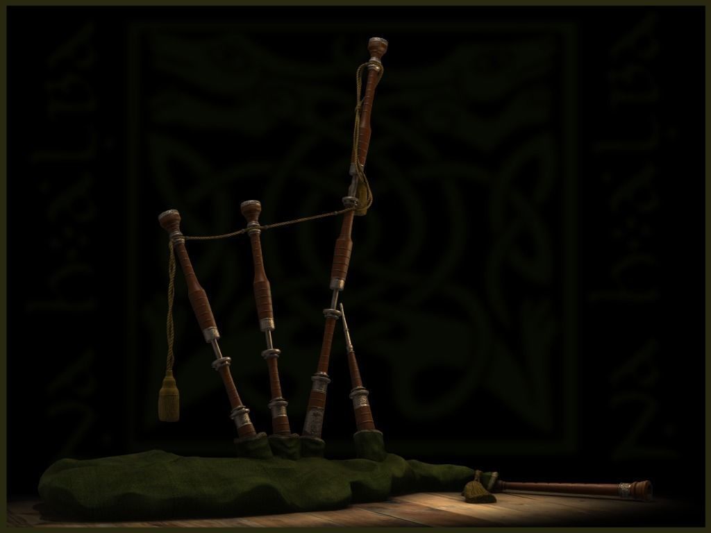 Old Scottish Bagpipe Low-poly 3D model_6