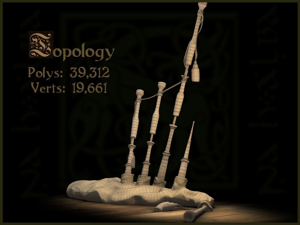 Old Scottish Bagpipe Low-poly 3D model_13