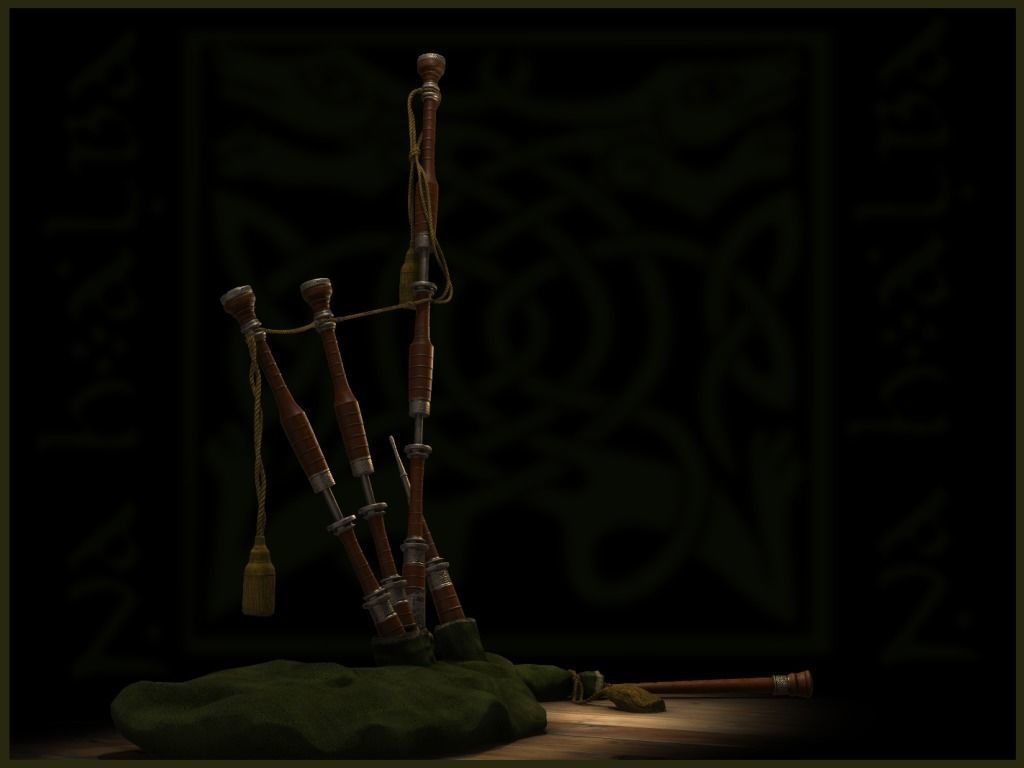 Old Scottish Bagpipe Low-poly 3D model_9