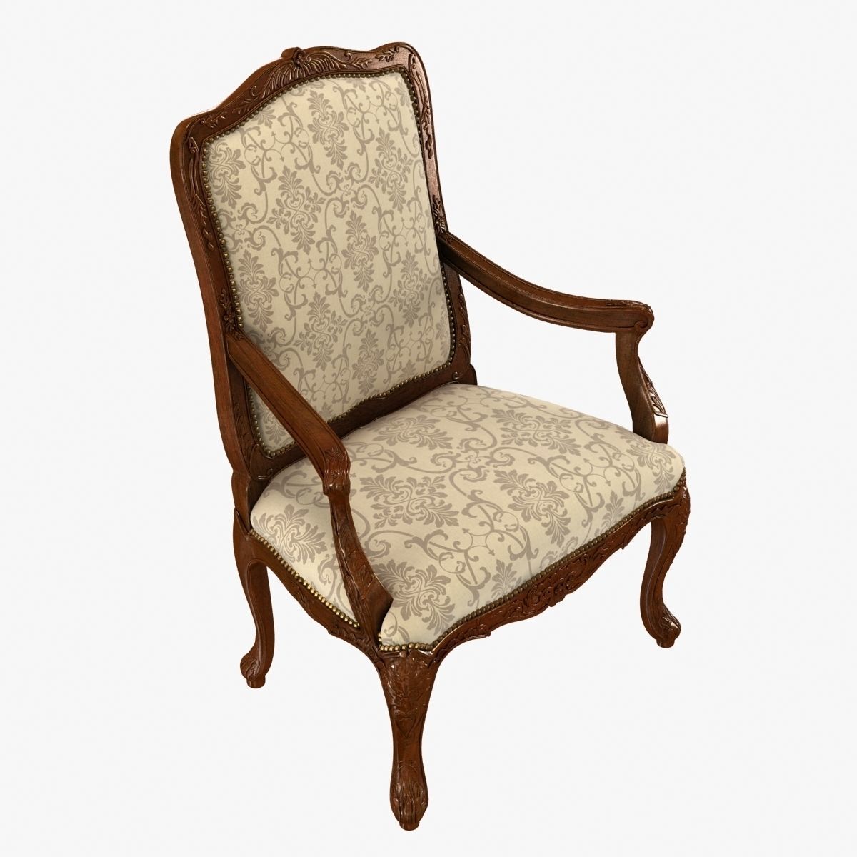 18th Century Louis XV Walnut Armchair 3D model_7