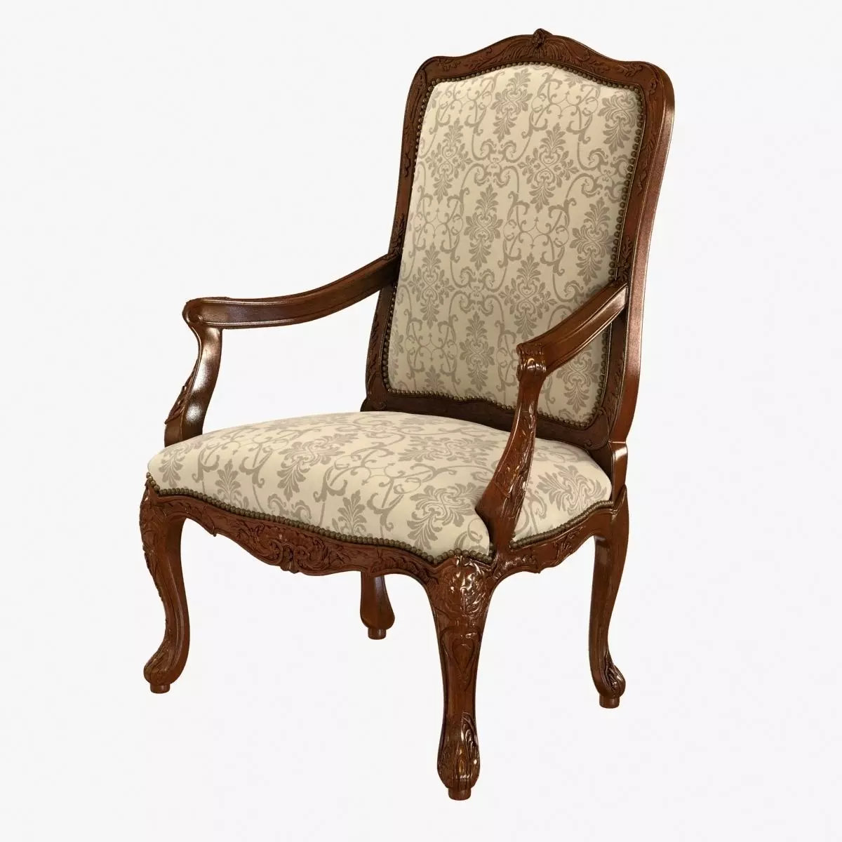 18th Century Louis XV Walnut Armchair 3D model_0