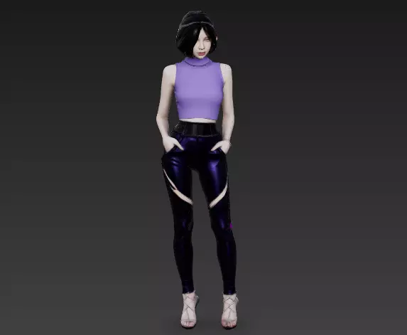 Cyberpunk girl purple style 3 3D model