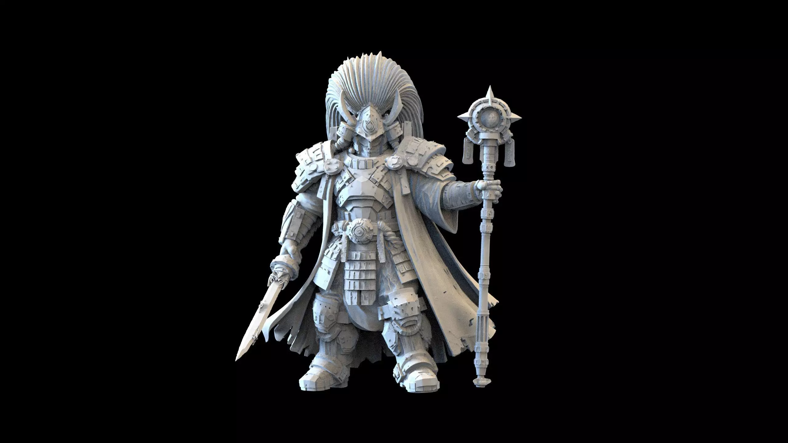Sci-Fi Dark Priest STL Grimdark Warrior Miniature with Staff 3D print model