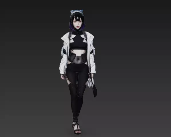 Cyberpunk girl purple theme 4 3D model