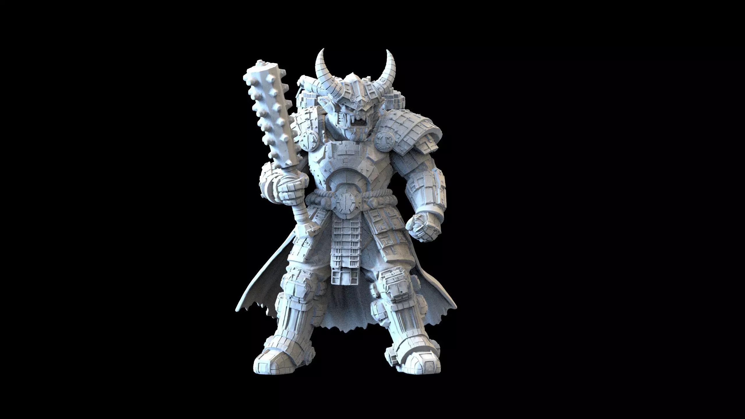 Sci-Fi Demon Warrior STL Grimdark Armored Fighter Spiked Club 3D print model