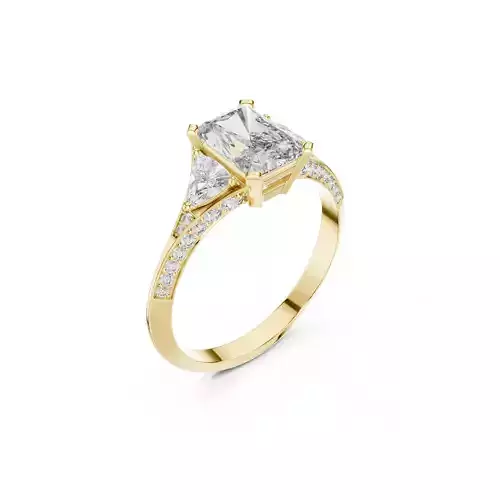 Radiant Trillion Diamond Engagement Ring Pave Band Bridal CAD