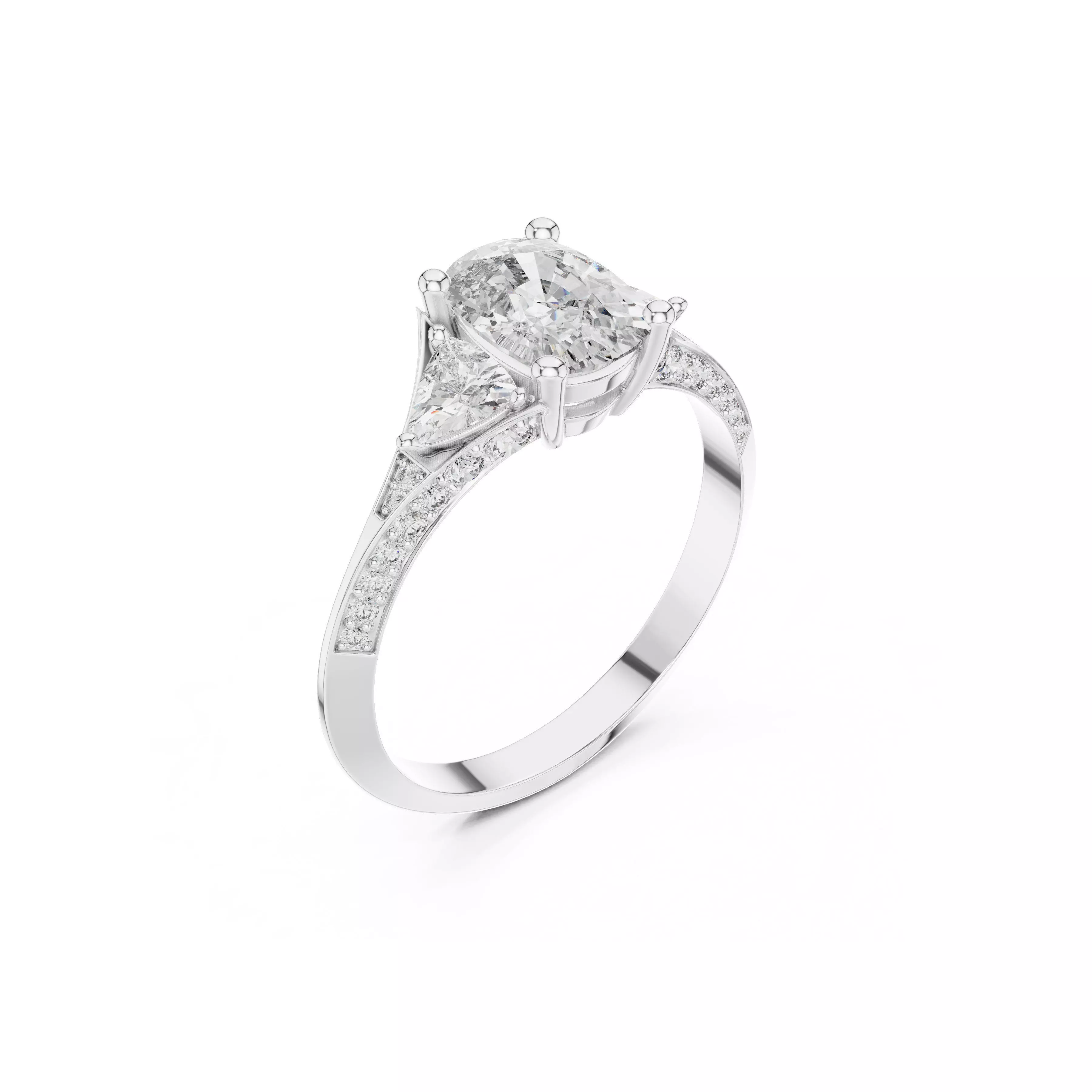 Jewelry Fine Trillion Pave Oval Diamond Engagement Ring CAD 3D print model