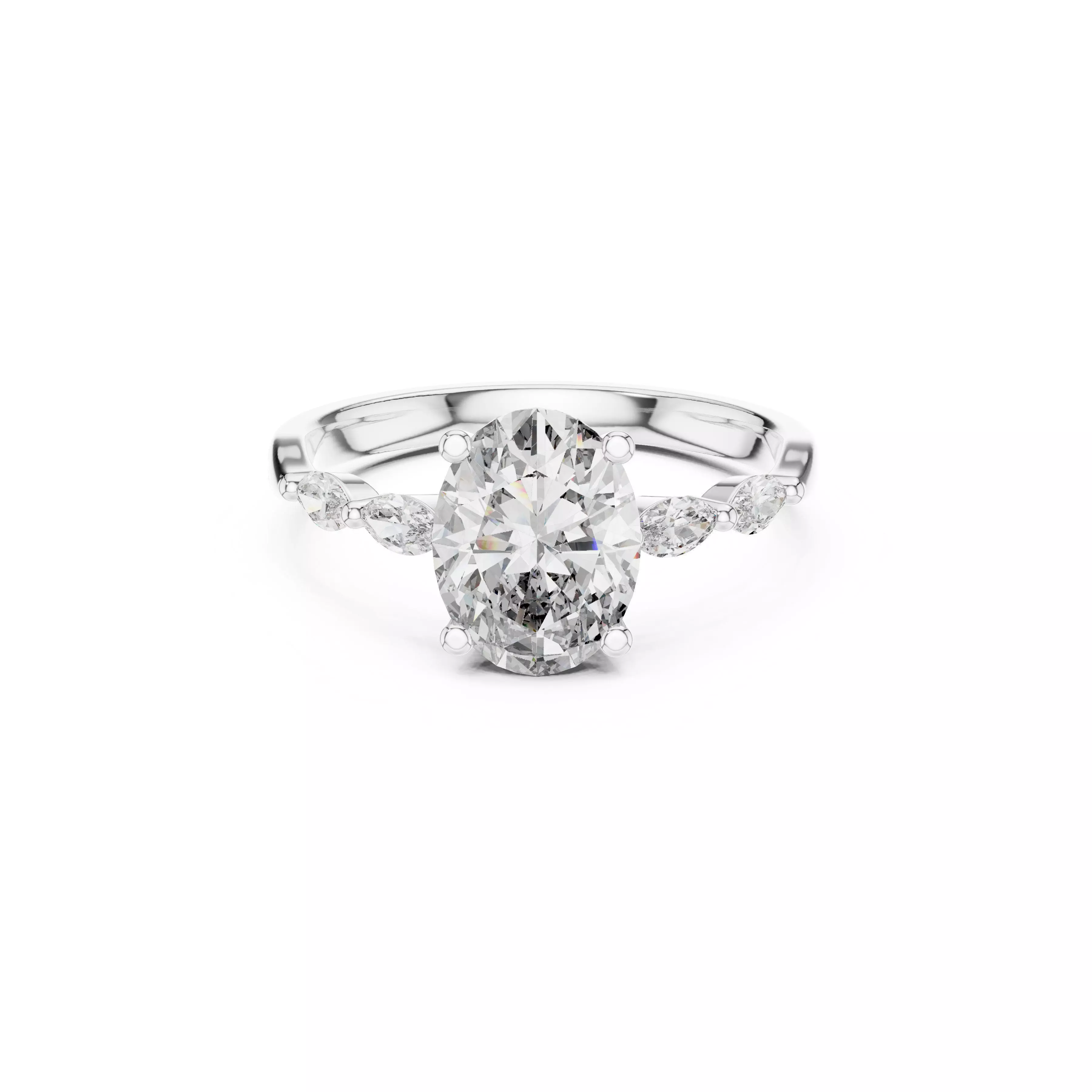 Jewelry Oval Diamond Marquise Side Three Stone Engagement Ring 3D print model