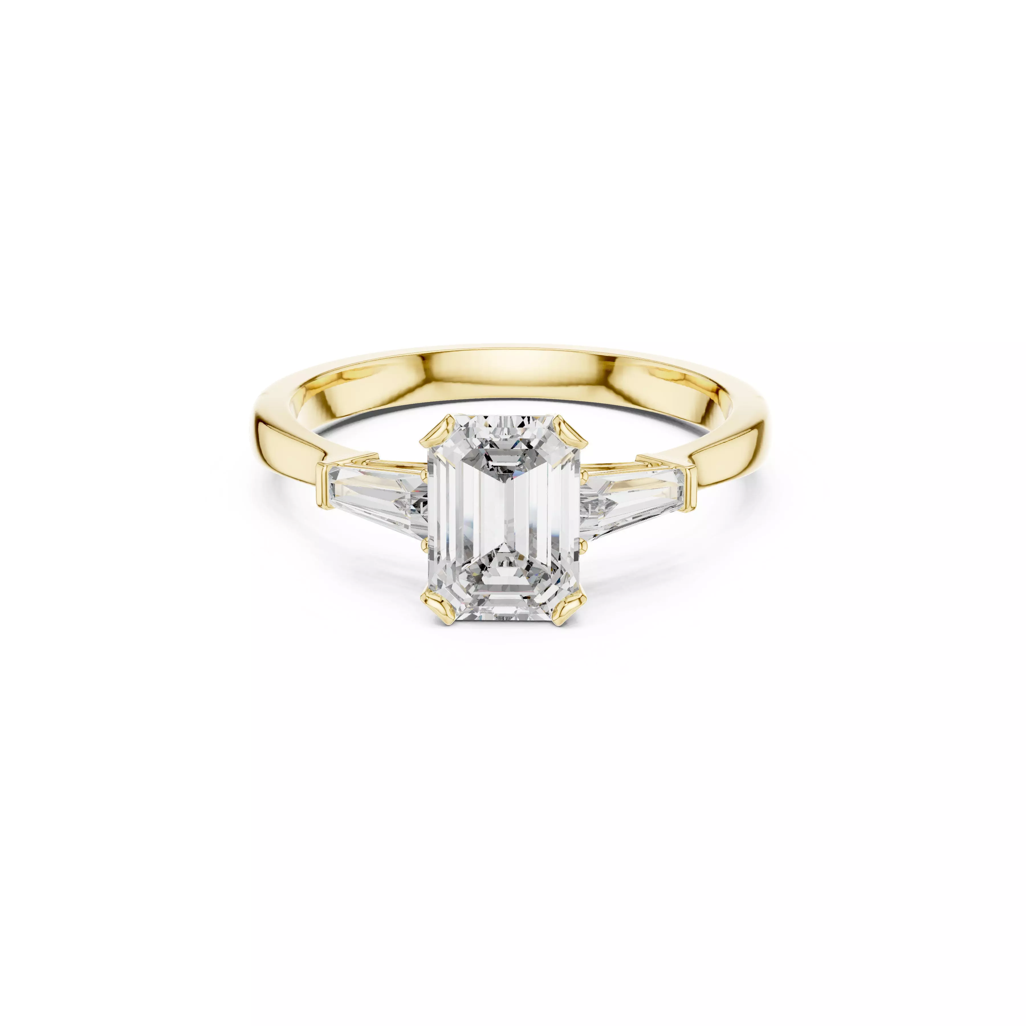 Jewelry Emerald Tapered Baguette Diamond 3 Stone Engagement Ring 3D print model
