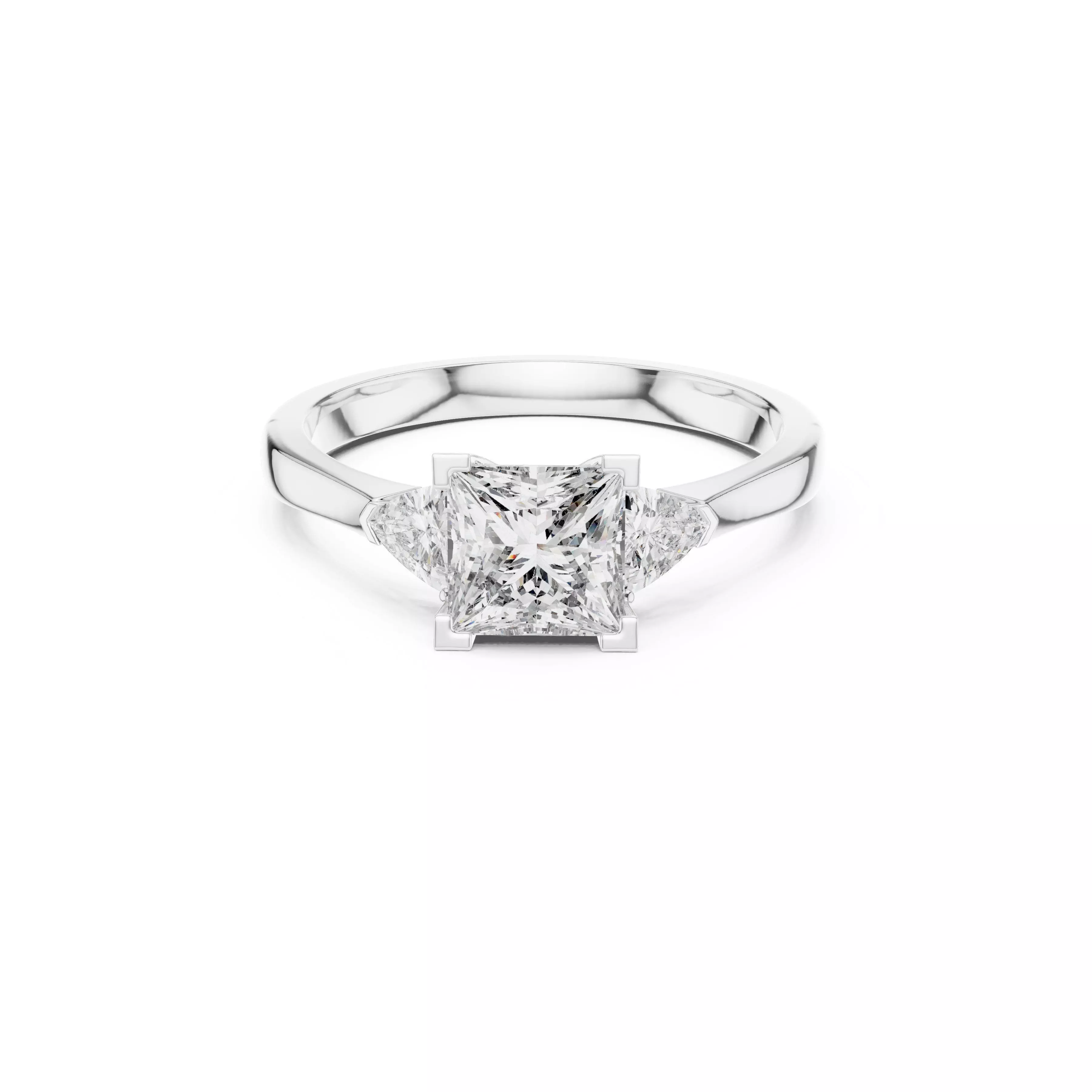 Princess Three-Stone Diamond Engagement Ring Modern Classic CAD 3D print model