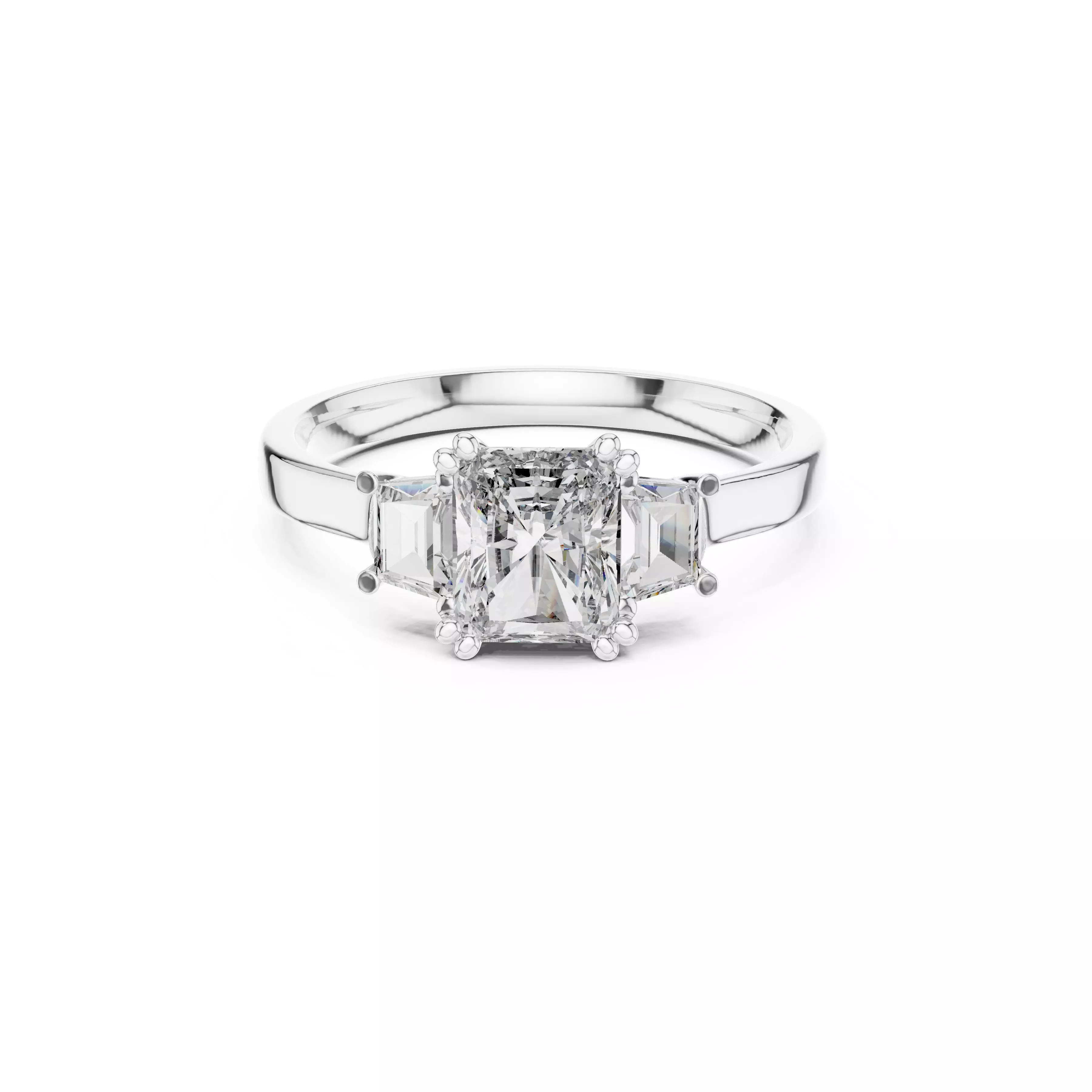 Jewelry Radiant Diamond Trapezoid ThreeStone Engagement Ring CAD 3D print model